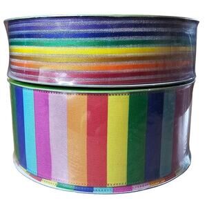 Member's Mark Premium Ribbon 50 Yards Wired Edge 2.5" 1.5" x2 Rainbow Colorful B